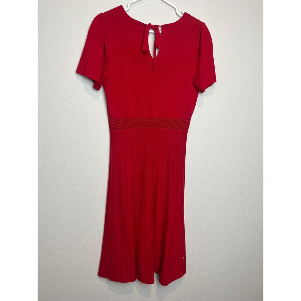 Talbots Dress Womens M Red Knit V Neck Short Sleeve Fit & Flare Pleated - Picture 5 of 7